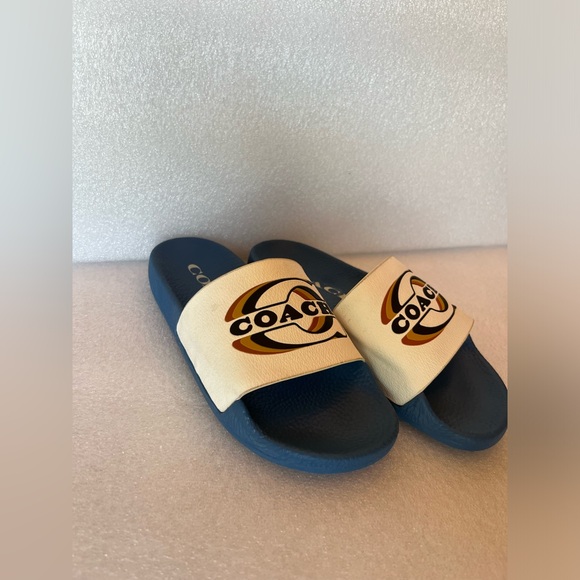 COACH CE496 Women's ULI SPORT SLIDE WITH STAMP CHALK SKY BLUE SHOE SIZE 5 - Picture 2 of 7